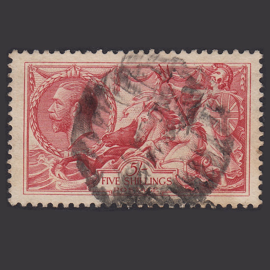 GB Kg5 1918 5/- Rose-red Seahorses SG416-N68(2) FU