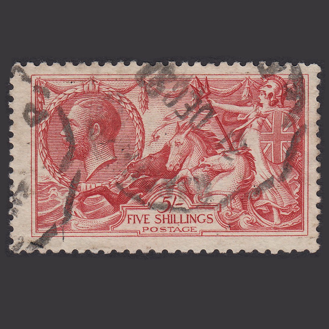 GB Kg5 1918 5/- Rose-red Seahorses SG416-N68(2) FU