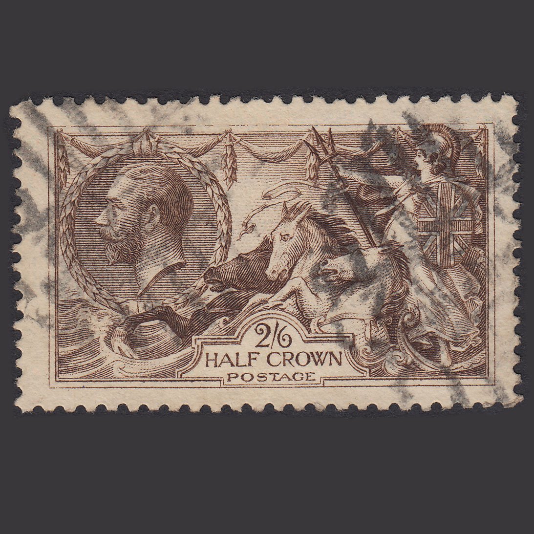 GB Kg5 1918 2/6 Chocolate-brown Seahorses SG414-N65(2) GU Parcel Cancel