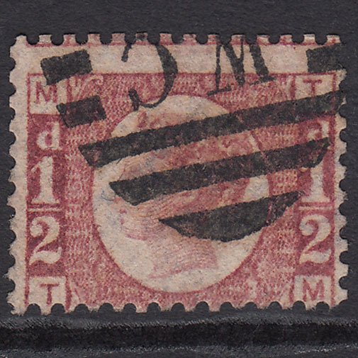 GB QV 1870 1/2d (Plate 15) SG48-G4 TM FU London D&S Cancel Large Misperf
