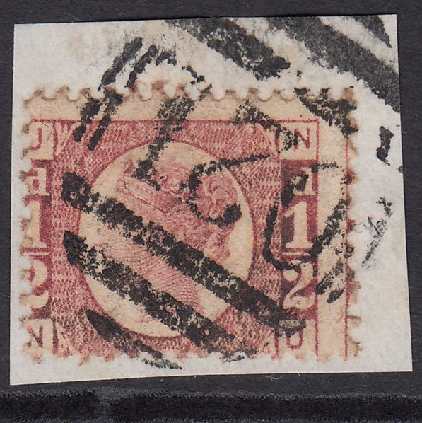 GB QV 1870 1/2d Rose-red (Plate 14) SG48-G4 NU FU ST Just 021 on Piece