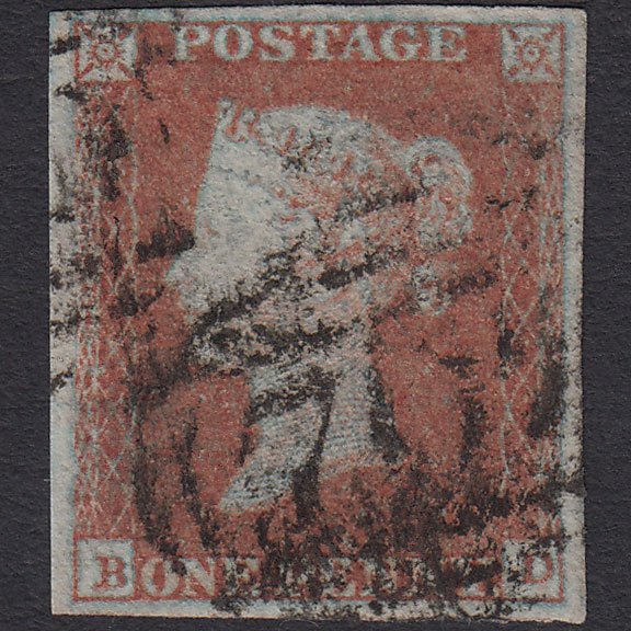 GB QV 1841 1d Red-brown (Plate 107) SG8-B1(1) BD GU 4 Margins