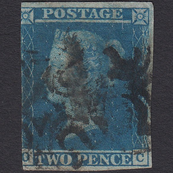 GB QV 1841 2d Blue (Plate 3) SG14-E1(2) OC PU 3 Margins Maltese Cross