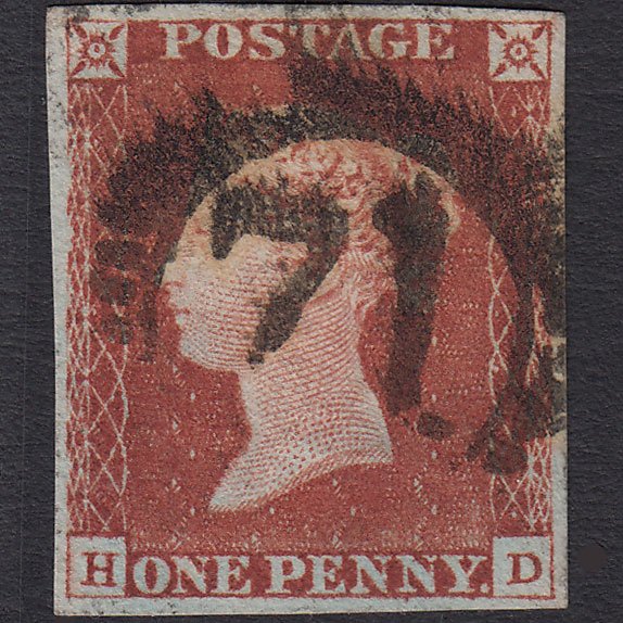 GB QV 1841 1d Red-brown (Plate 66) SG8-B1(1) HD FU 4 Margins London D&S 71