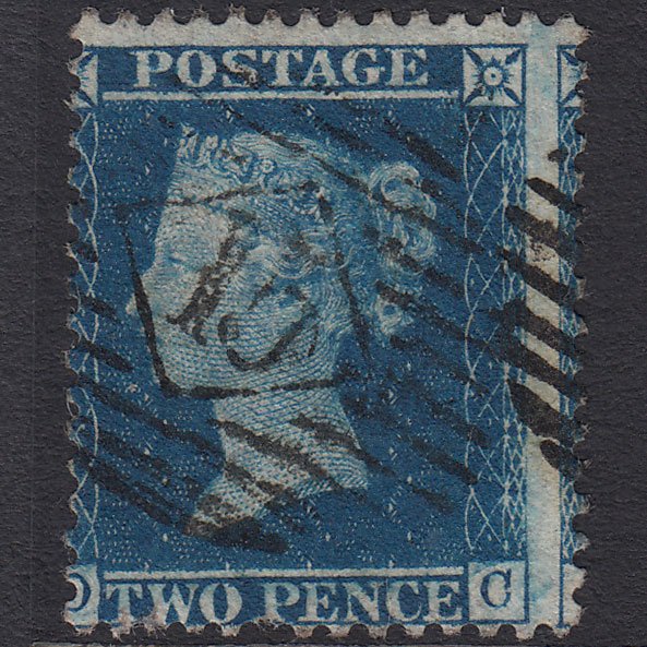 GB QV 1857 2d Blue (Plate 6) SG35-F7 OC GU London IS 15 Large Misperf