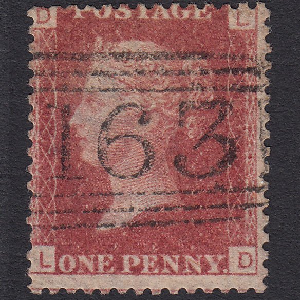 GB QV 1864 1d Lake-red (Plate 163) SG44-G1(2) LD FU Greenock 163