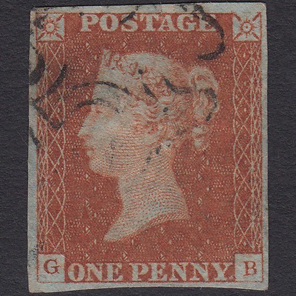 GB QV 1841 1d Red-brown (Plate 25) SG8-B1(1) GB GU 4 Margins Maltese Cross