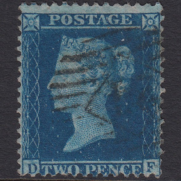 GB QV 1857 2d Blue (Plate 6) SG35-F7 DF FU London IS Cancel