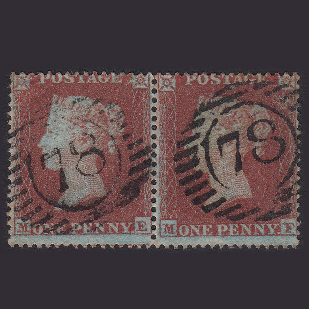 GB QV 1854 1d Red-Brown Plate 178 SG17-C1(1) ME-MF GU Pair London D&S 78