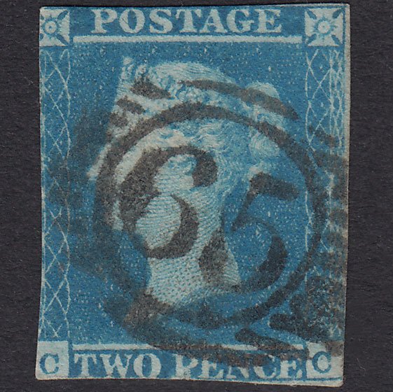 GB QV 1841 2d Blue Plate 4 SG14-E1(2) CC GU London D&S 65