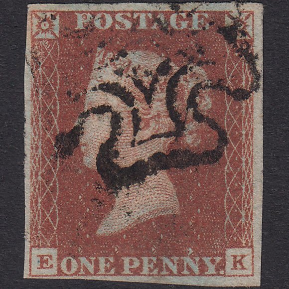 GB QV 1841 1d Red-Brown Plate 12 SG8-B1(1) EK FU 4 Margins Maltese Cross