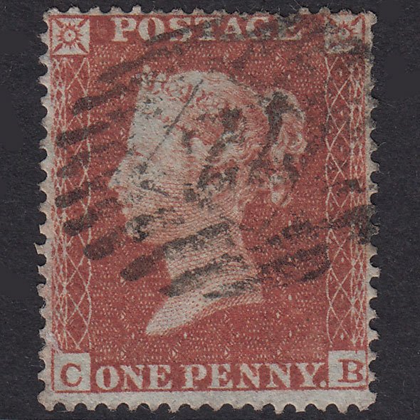 GB QV 1854 1d Red-Brown Plate R1 SG17-C1(1) CB GU London IS 77