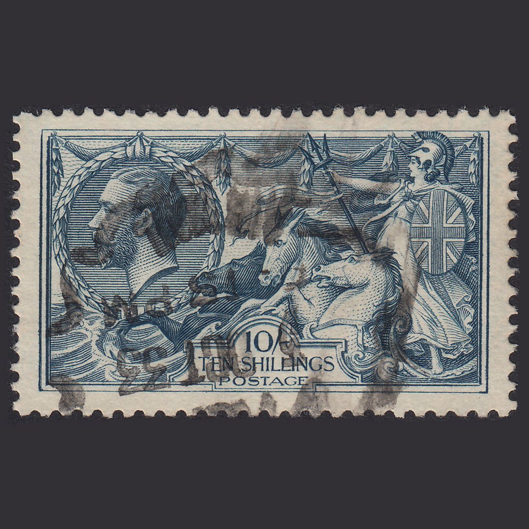 GB KG5 1919 10/- Dull Blue Seahorses SGN71(1) FU Well Centred