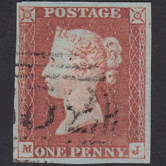 GB QV 1841 1d Red-Brown Plate 76 SG8-B1(1) MJ FU 4 Margins