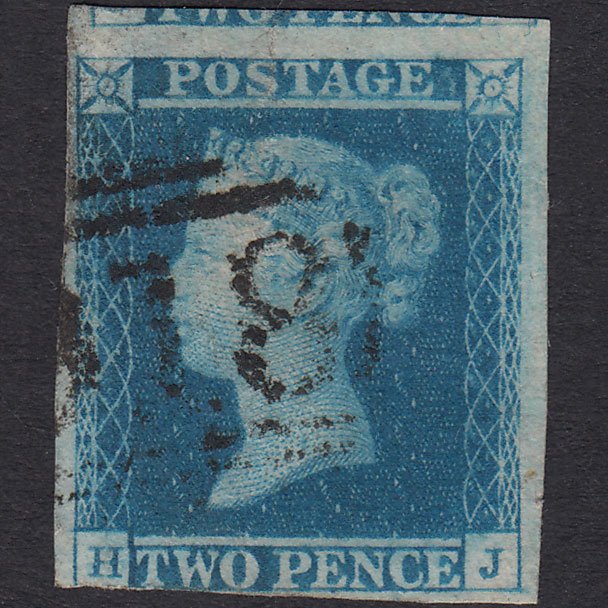 GB QV 1841 2d Blue Plate 4 SG14-E1(2) Ivory Head HJ FU 3M Worcester 918