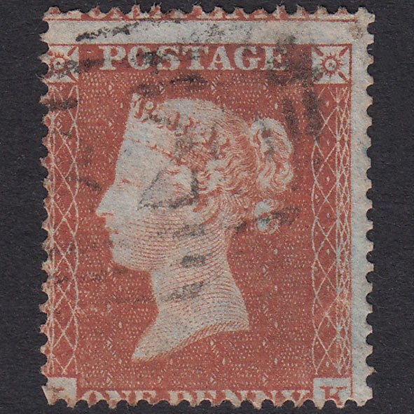 GB QV 1854 1d Red-Brown Plate R6 SG17-C1(1) LK FU Light Cancel Misperf