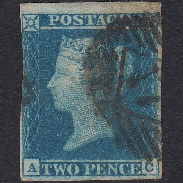 GB QV 1841 2d Blue Plate 3 SG14-E1(2) AC GU 3 Margins London IS 17