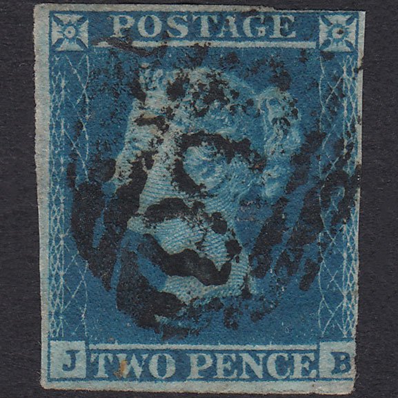 GB QV 1841 2d Blue Plate 4 SG14-E1(2) JB GU 3 Margins