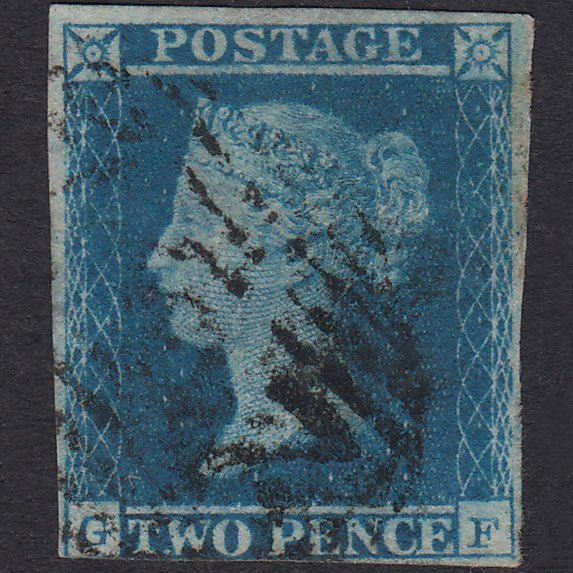 GB QV 1841 2d Blue Plate 4 SG14-E1(2) GF GU 3 Margins