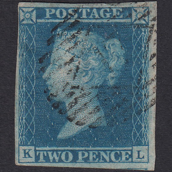 GB QV 1841 2d Blue Pl 3 SG14-E1(2) Guideline KL FU 4 Margins London IS 17