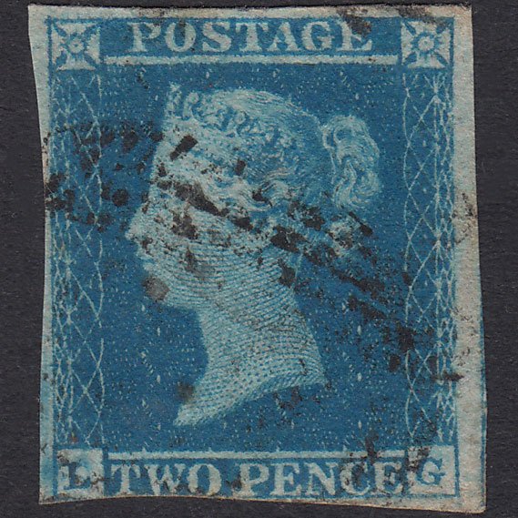 GB QV 1841 2d Blue Plate 4 SG14-E1(2) LG GU 3 Margins