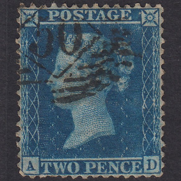 GB QV 1857 2d Blue Plate 6 SG35-F7 AD GU London IS 50 Perfect Centring