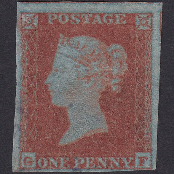 GB QV 1841 1d Very Blued Plate 143 SG8A-B1(2) GF VFU 4M Light Cancel