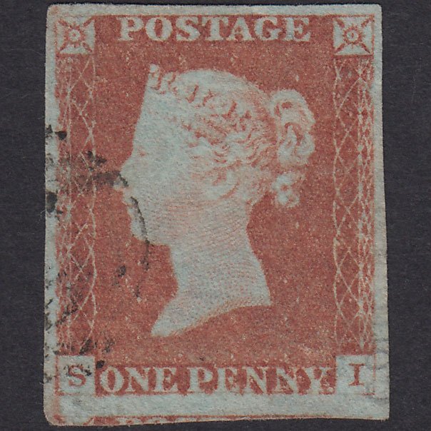 GB QV 1841 1d Red-Brown Plate 75 SG8-B1(1) SI FU 4 Margins Light Cancel