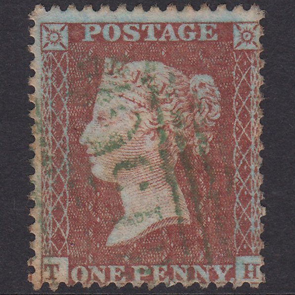 GB QV 1855 1d Red-Brown Plate 1 SGC6(1) TJ GU Green Cork 156 Irish Spoon