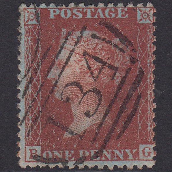 GB QV 1856 1d Plum Plate 38 SG31-C8(3) BG FU Bristol 134