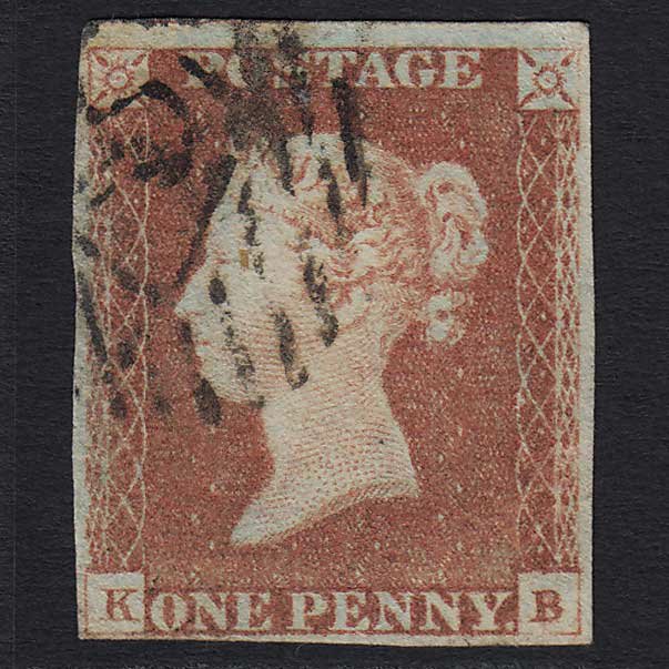 GB QV 1841 1d Red-brown (Plate 72) (SG8) 'KB' FU London IS Cancel 4 Margins