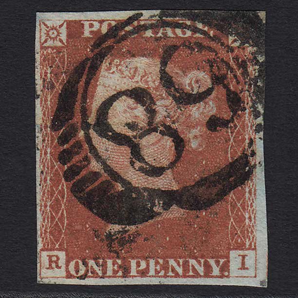 GB QV 1841 1d Red-brown (Plate 71) (SG8) 'RI' FU 4 Margins London D&S 68