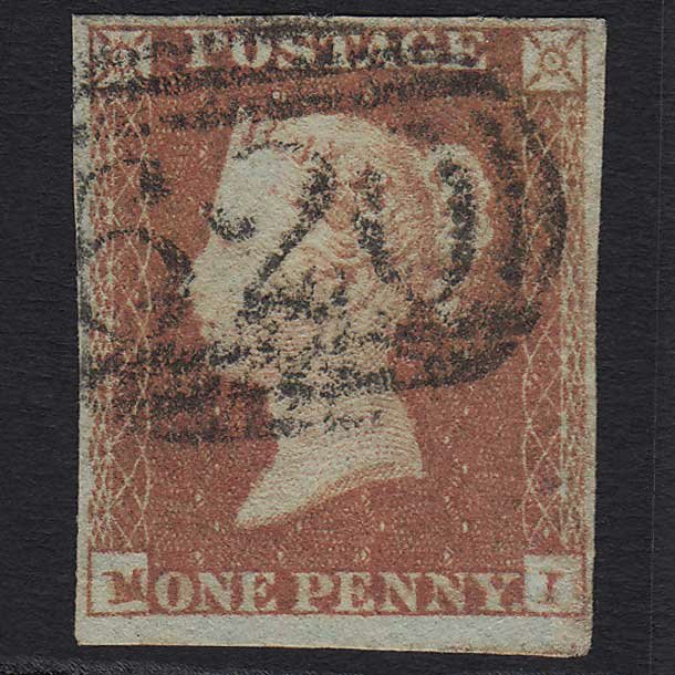 GB QV 1841 1d Red-brown (Plate 91) (SG8) 'MI' GU Plymouth (620) 4 Margins