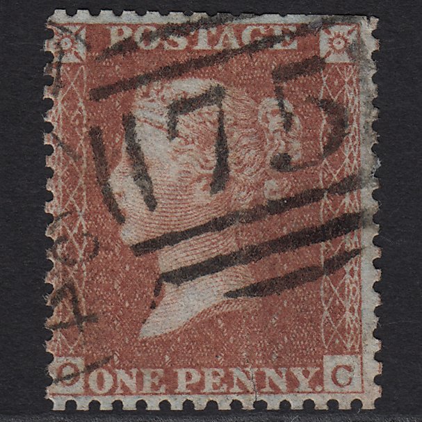 GB QV 1855 1d Red-brown (Plate 19) SG24-C3(1) OC PU Birmingham 75 Tear
