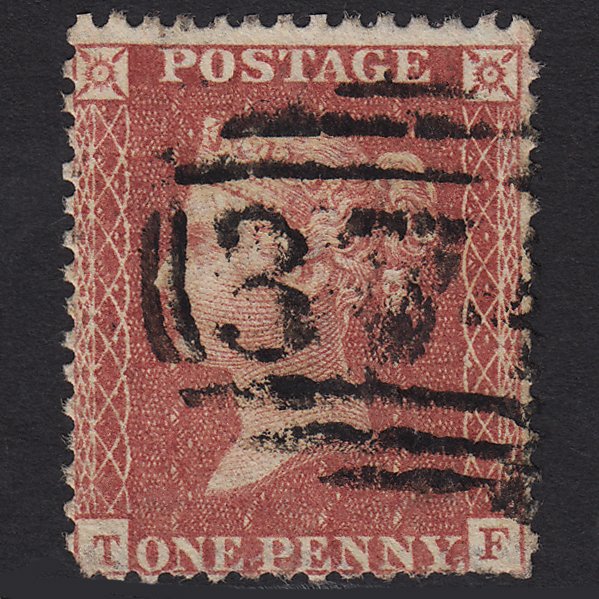 GB QV 1857 1d Rose-red (Plate 27) SG40-C10(1) TF GU Holyhead 374