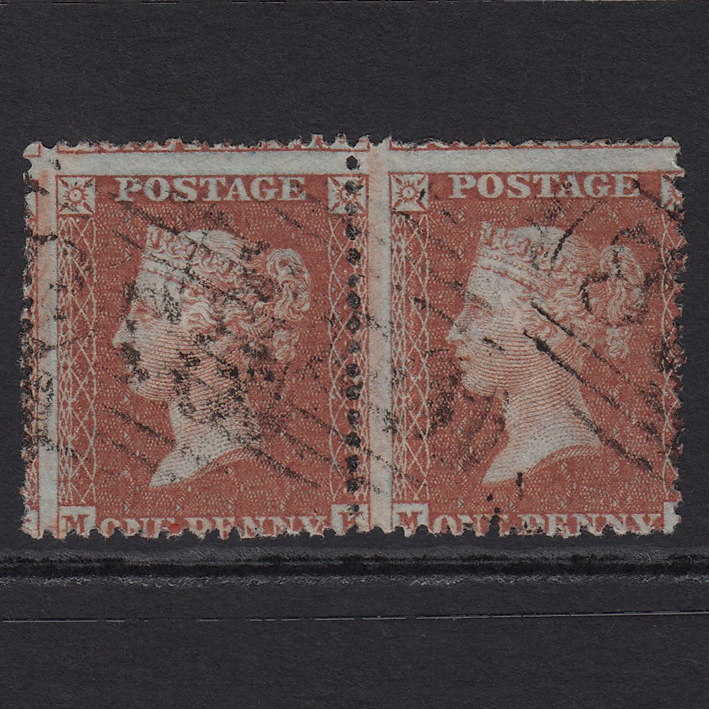 GB QV 1855 1d Red-brown (Plate 14) SGC6(1) MK-ML GU Pair