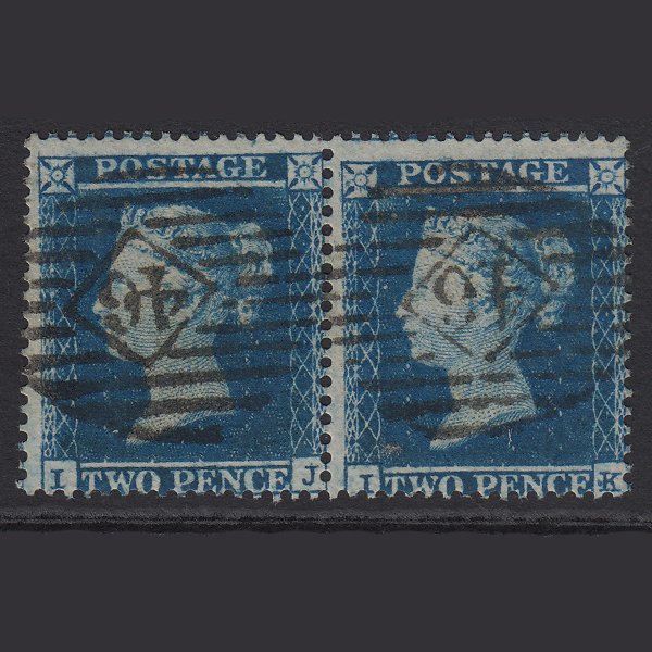GB QV 1854 2d Deep Blue (Plate 4) SG19-F1(1) IJ-IK FU Pair London IS 46 46.a
