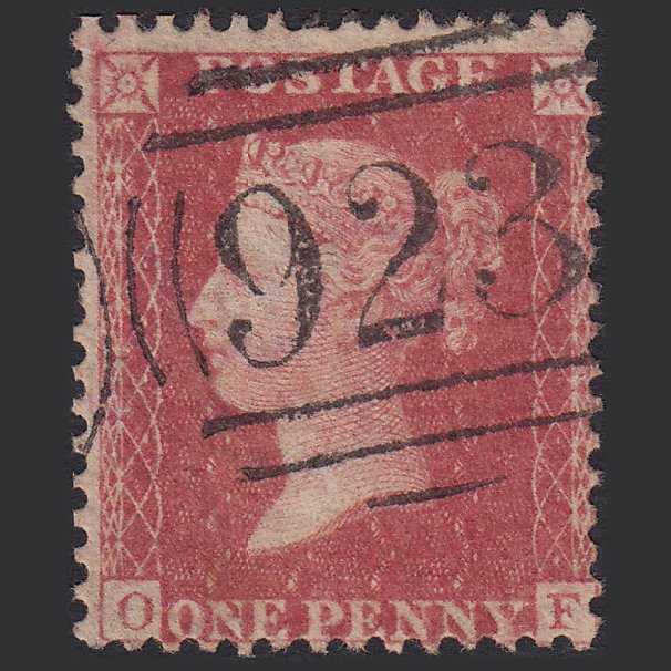 GB QV 1857 1d Rose-red (Plate 59) SG40-C10(1) OF FU Worthing 923