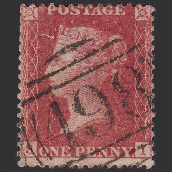 GB QV 1857 1d Rose-red (Plate 52) SG40-C10(1) SI GU Manchester 498