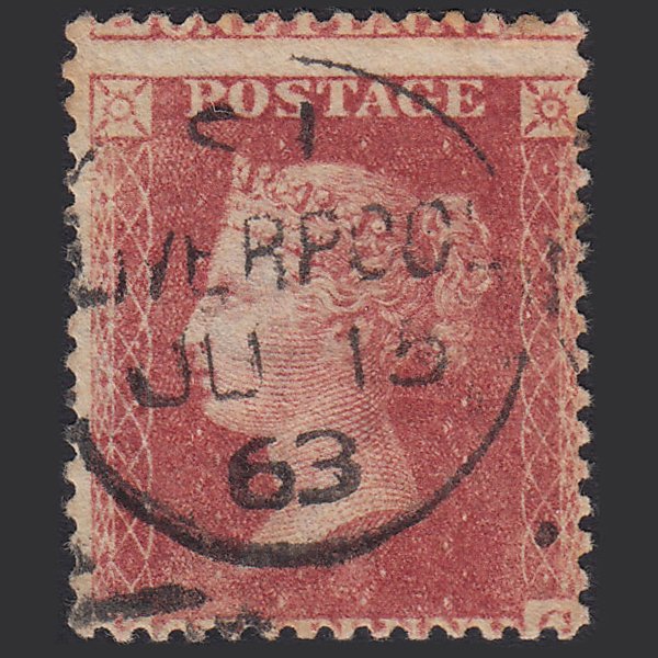 GB QV 1857 1d Rose-red SG40-C10(1) KG GU Liverpool CDS Large Misperf