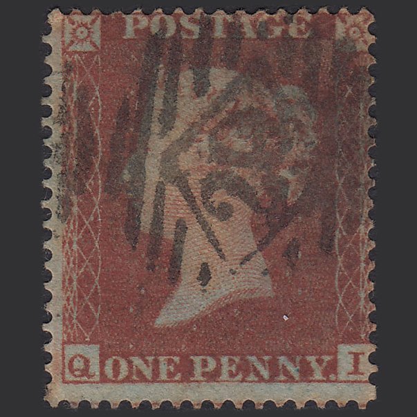 GB QV 1854 1d Red-brown (Plate 166) SG17-C1(1) QI GU London IS Cancel