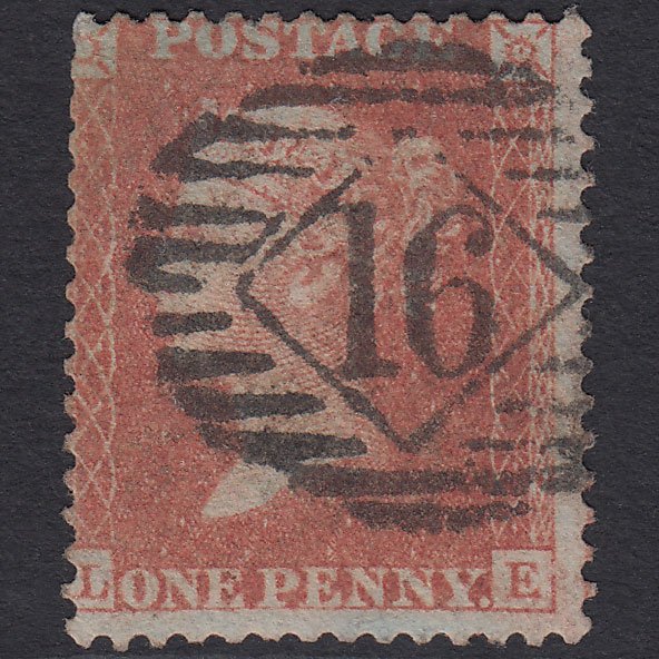GB QV 1856 1d Red-brown (Plate 44) SG29-C8(1) LE GU London IS 16