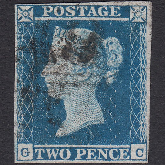 GB QV 1841 2d Blue (Plate 4) SG14-E1(2) GC FU 4 Margins