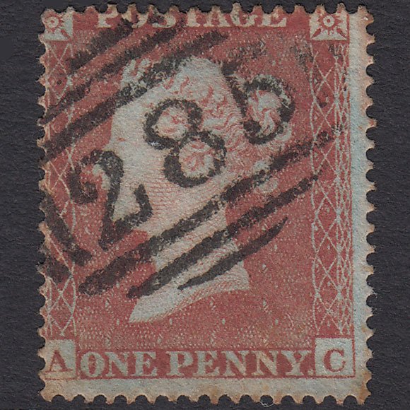 GB QV 1854 1d Red-brown (Plate 164) SG17-C1(1) AC GU Exeter 285