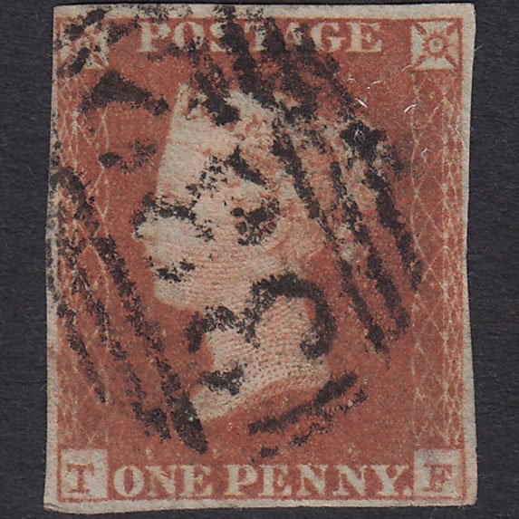 GB QV 1841 1d Red-brown Pl 96 SG8-B1(1) TF GU 4 Margins Todmorden 332