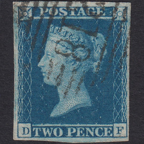 GB QV 1841 2d Blue (Plate 3) SG14-E1(2) Ivory Head DF VFU 4M Fermoy 218