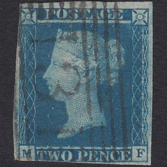 GB QV 1841 2d Blue (Plate 3) SG14-E1(2) GUideline MF GU Edinburgh 131