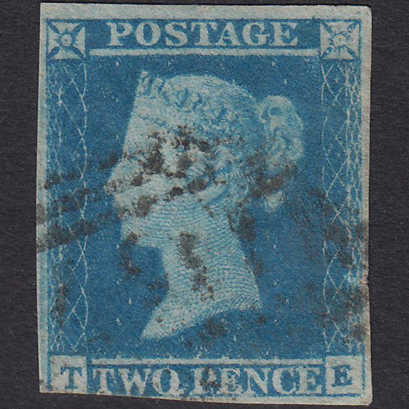 GB QV 1841 2d Pale Blue (Plate 4) SG13-E1(1) TE GU 3 Margins Tear