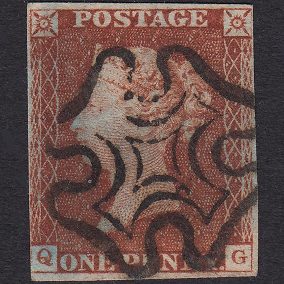 GB QV 1841 1d Red-Brown Penny Black Plate 11 SG7-A2 QG FU Nr 4 Margins MX
