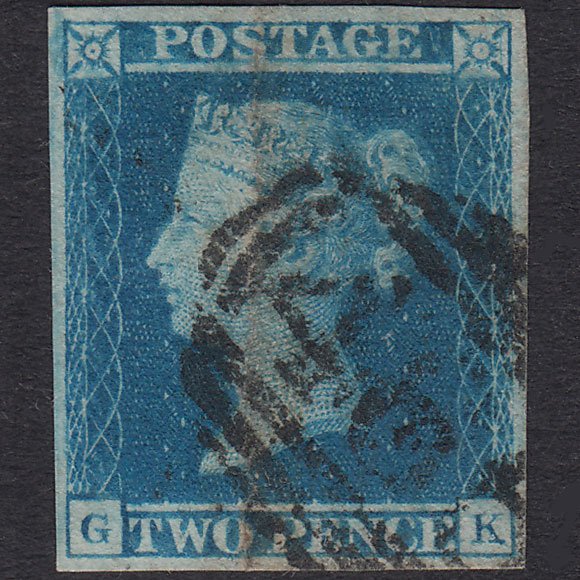 GB QV 1841 2d Blue Plate 3 SG14-E1(2) GK GU 4 Margins Liverpool 466